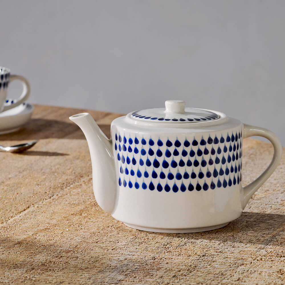 Nkuku Indigo Drop Teapot Cream & Indigo